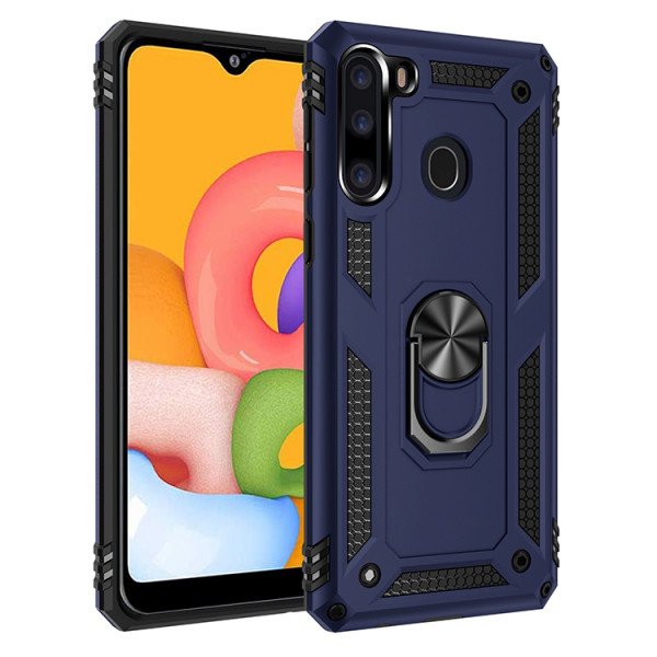 Wholesale Tech Armor Ring Grip Case with Metal Plate for Samsung Galaxy A21 (Navy Blue)